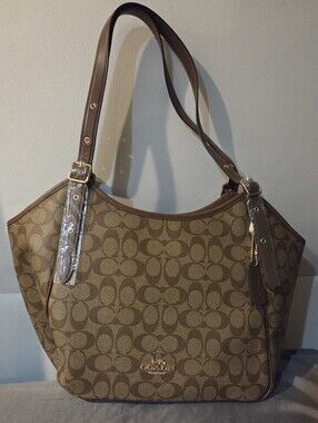Coach Brown Meadow Shoulder Bag in Signature Canvas Trim